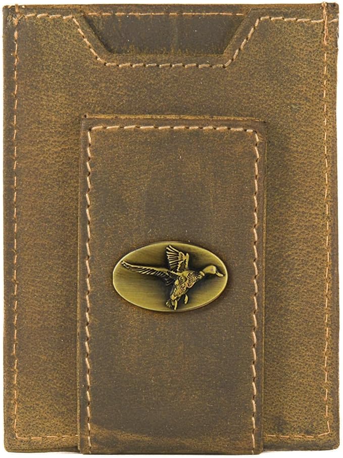ZEP-PRO Mallard Vintage Tan Leather Magnetic Front Pocket Wallet, Slim Stylish for Men