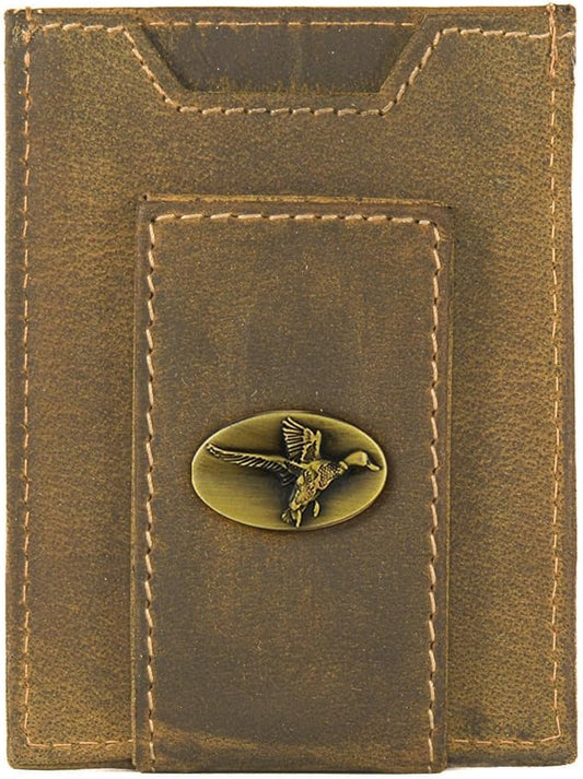 ZEP-PRO Mallard Vintage Tan Leather Magnetic Front Pocket Wallet, Slim Stylish for Men
