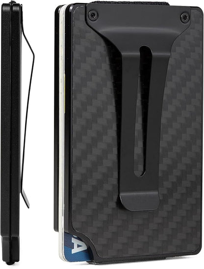 Minimalist Carbon Fiber Wallet for Men, Money Clip Cash Strap Wallet, RFID Blocking Metal Wallet Aluminum Card Holder,Front Pocket Wallet