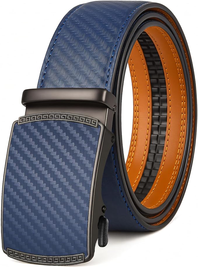 Men's Ratchet Belt Genuine Leather No-Hole Slide Buckle - Adjustable Men's Dress & Casual Belt