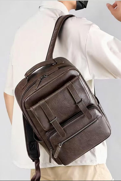 Business Men and Women PU Leather Backpack 15.6inch Laptop Waterproof Backpack Travel Commuter Lightweight schoolbag (Brown backpack5,Large)