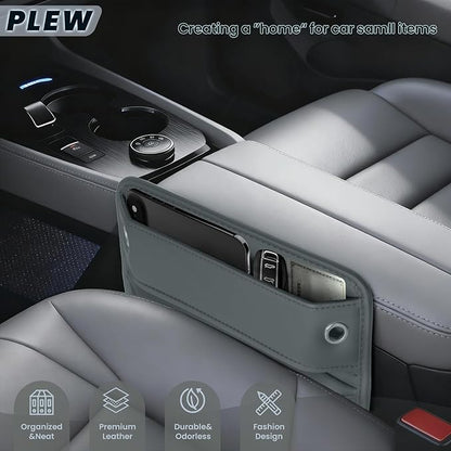 2-Pack Car Seat Gap Filler Organizer - Upgraded Anti-Slip Strap Design - Premium Leather Side Console Pocket - Prevent Phone Falling - Universal Fit Car Essentials for SUV, Truck & Sedan, Grey
