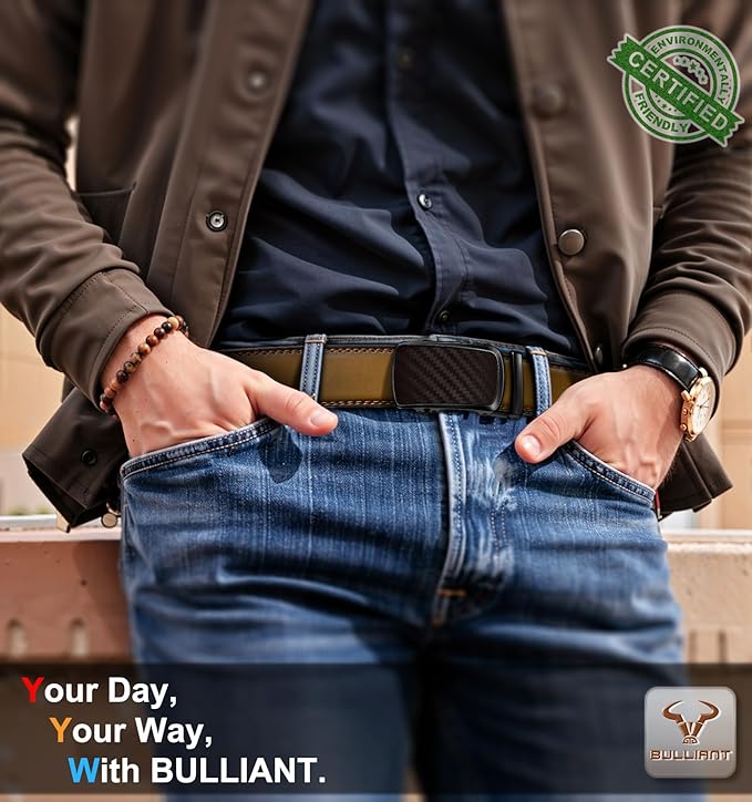 BULLIANT Men's Ratchet Belt 2 Pack-Click Leather Belt Adjustable for Men Gift 1 3/8-Cut for Perfect Fit