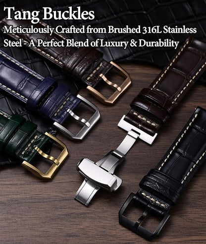 REZERO Leather Watch Bands for Men, Quick Release Watch Straps, Luxury Italian Alligator Grain Embossed Band Replacements 19mm 20mm 21mm 22mm