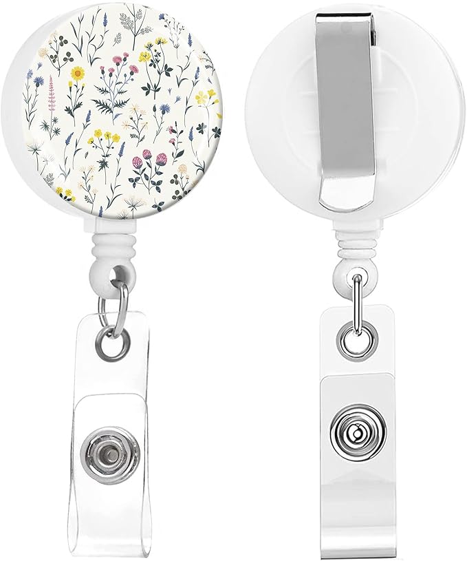 2 Pack Badge Reels Holder Retractable with ID Clip for Nurse Name Tag Card Nursing for Doctor Teacher Student Employee Office Medical Work (Cute Wildflower)
