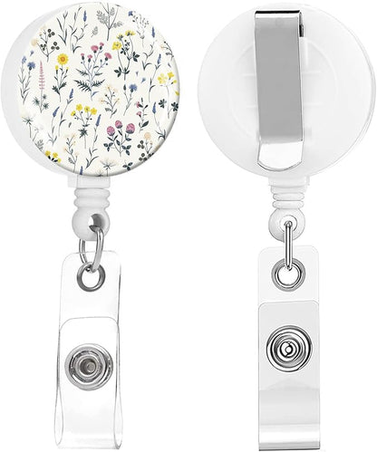 2 Pack Badge Reels Holder Retractable with ID Clip for Nurse Name Tag Card Nursing for Doctor Teacher Student Employee Office Medical Work (Cute Wildflower)
