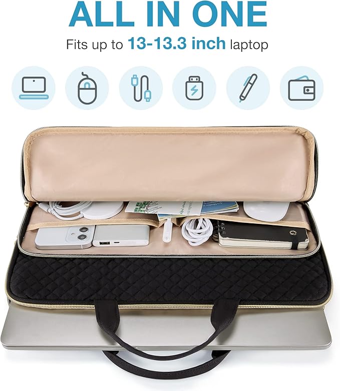 BAGSMART Laptop Case Compatible with 13-13.3 inch Notebook,Compatible with MacBook Pro 14 Inch,MacBook Air,Protective Carrying Bag with Pocket,Handles, Coffee Brown