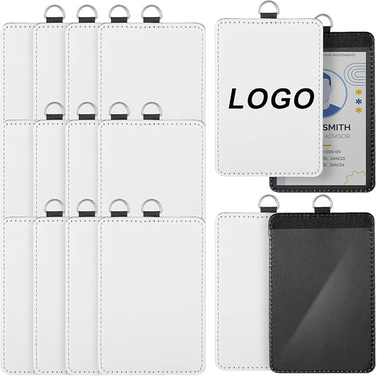 14pcs Sublimation ID Badge Holder Blanks, Bulk Leather ID Badge Holder,Heat Transfer Print Waterproof Sublimation Name Tags Blanks for Office Employees Students