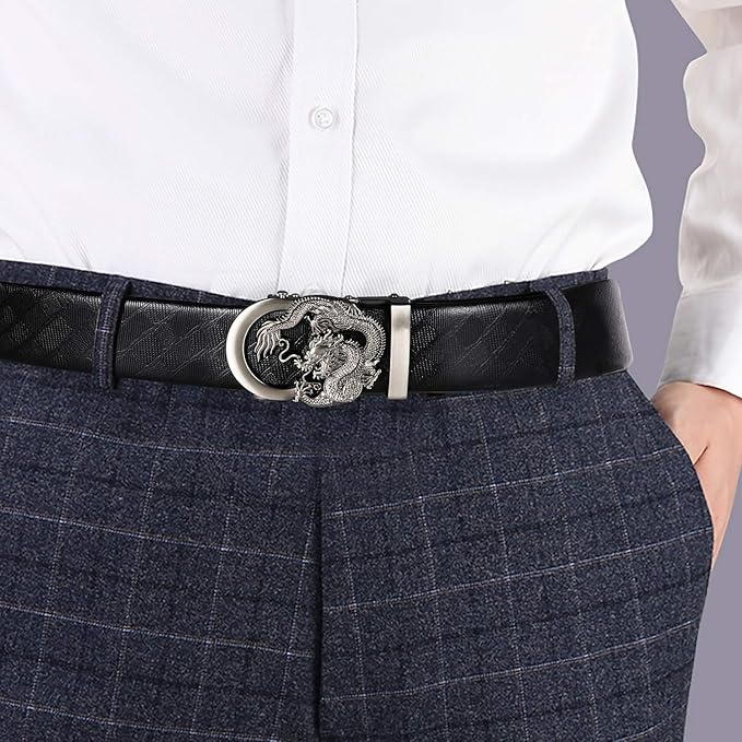 Barry.Wang Mens Belts Leather Ratchet Automatic Buckle Slide Click 1 3/8" Designer Dress Fashion Classic Casual Work Business