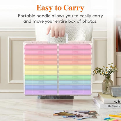 Lifewit 4x6 Photo Storage Box, 20 pcs Inner Photo Case with Lids, Multicolor Photo Organizers with 1 Sheet Label Sticker, Plastic Craft Storage Box for Seeds Sticker Cards Pictures Office Supplies