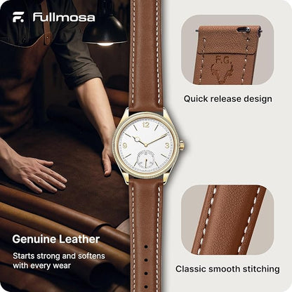 Fullmosa Watch Band, Quick Release Leather Watch Strap for Men Women, Replacement Bands Width 12mm 14mm 16mm 18mm 19mm 20mm 21mm 22mm 24mm