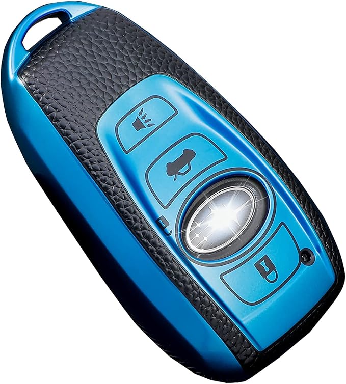 Subaru Key Fob Cover, Premium Soft TPU Leather Full Cover Protection Case for Subaru Forester, Outback, BRZ, Legacy, CrossTrek Smart Key Protector, Blue