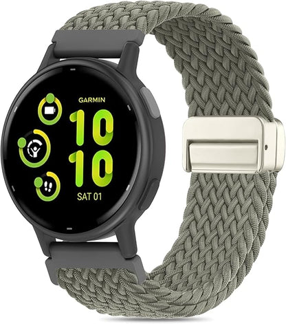 20mm Magnetic Braided Nylon Band Compatible With Garmin Vivoactive 6/Vivoactive 5/3/3 Music Watch Bands, Quick Release Stretchy Strap Replacement for Venu Sq 2/Forerunner 55/165/245/645