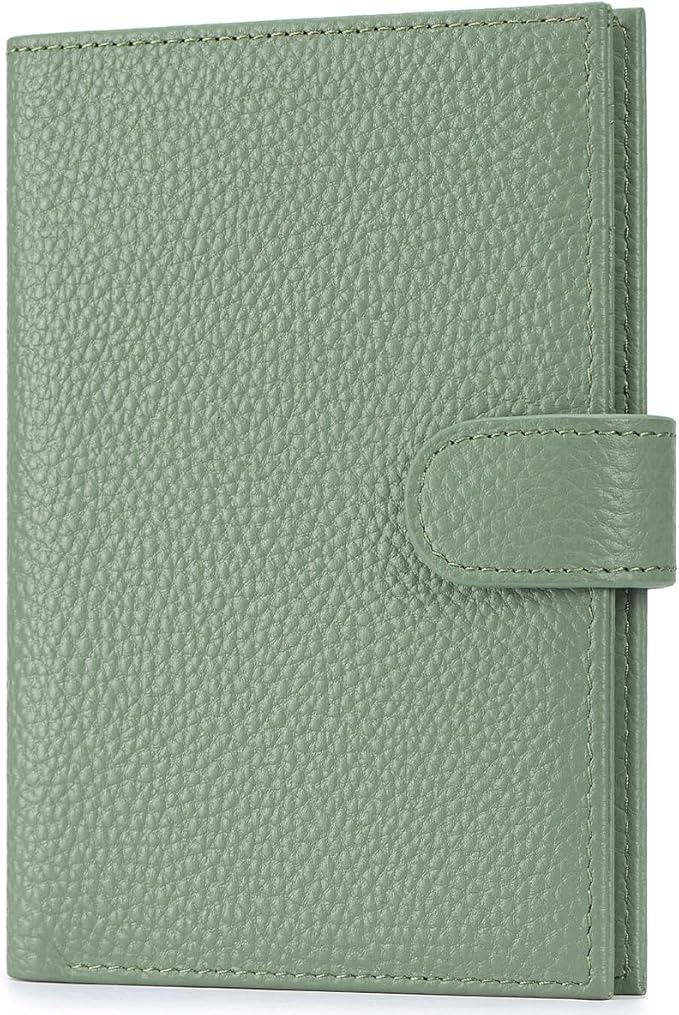 Passport Holder for Travel Women RFID Blocking Genuine Leather Passport Wallet with Card Slots, Zipper Coins Pocket, Cash Holder, Green