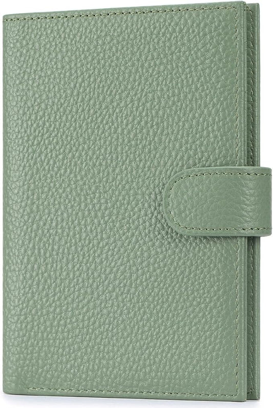 Passport Holder for Travel Women RFID Blocking Genuine Leather Passport Wallet with Card Slots, Zipper Coins Pocket, Cash Holder, Green