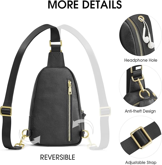 Kattee Sling Bag for Women, Leather Fanny Packs Crossbody Purse, Small Chest Bag with RFID Blocking, Black