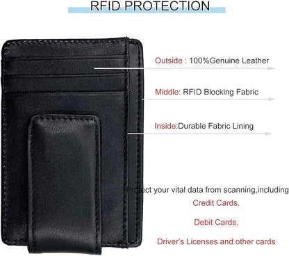Money Clip RFID Front Pocket Wallet Men Leather Slim Minimalist Wallet