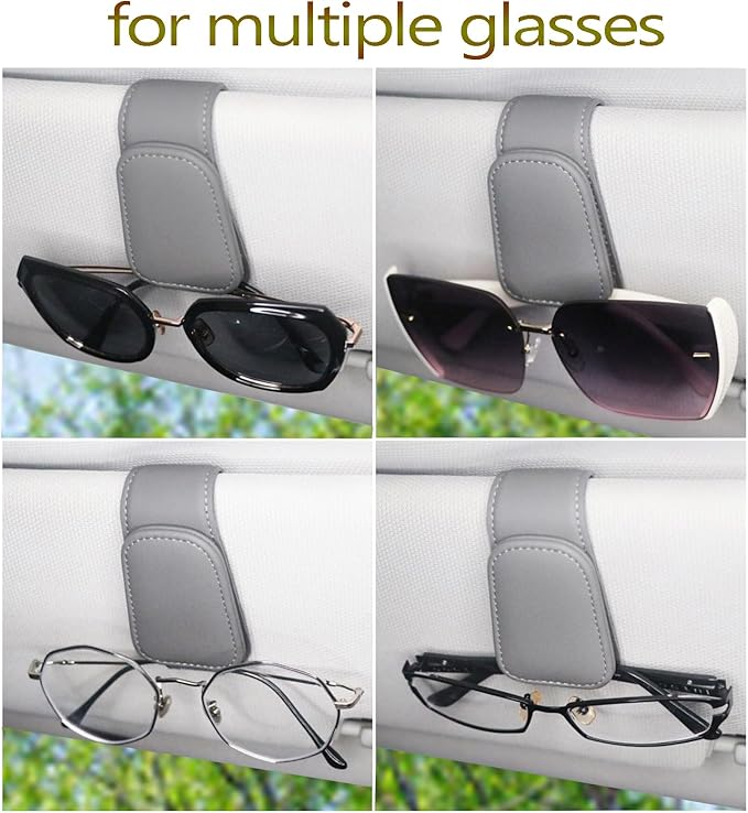 CHOSMOYI Magnetic Leather Sunglass Holder for Car, Sunglasses Clip for Car Visor, Auto Interior Accessories Universal for Different Size Eyeglasses (Grey)