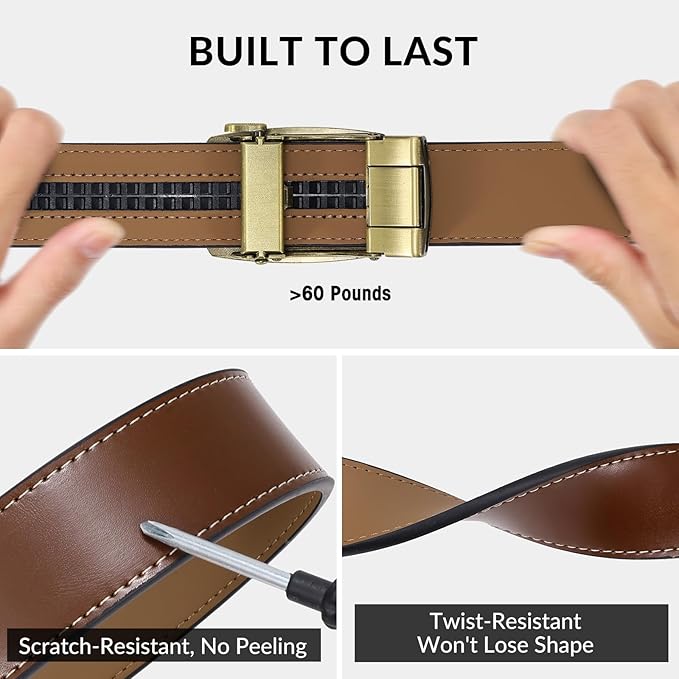 SANSTHS Mens Ratchet Belts Leather 1 3/8" for Men Dress and Casual, Adjustable Click Belts with American Flag Buckles