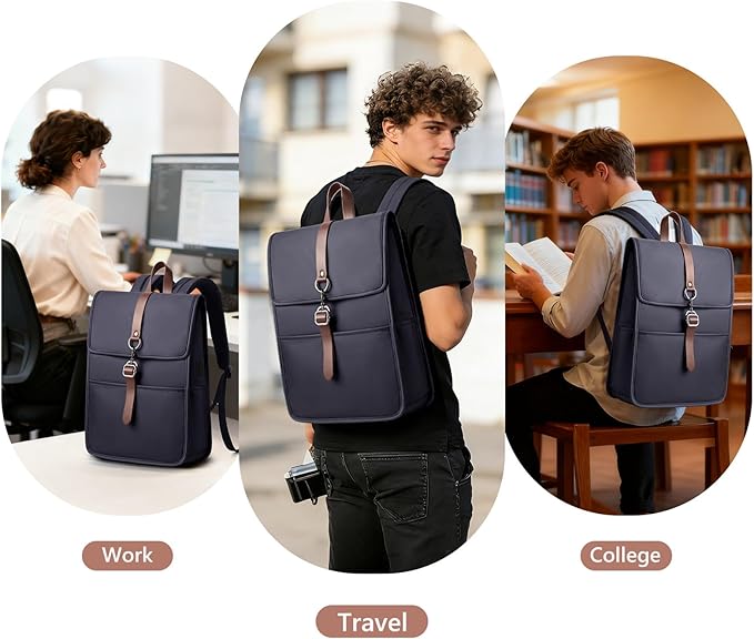 Laptop Backpack for Men Women, Slim Work Travel Backpack with USB Charging Port, Lightweight Computer College Backpack Bag, Vintage Commuter Casual Daypack Fits 15.6 Inch Laptop-Blue