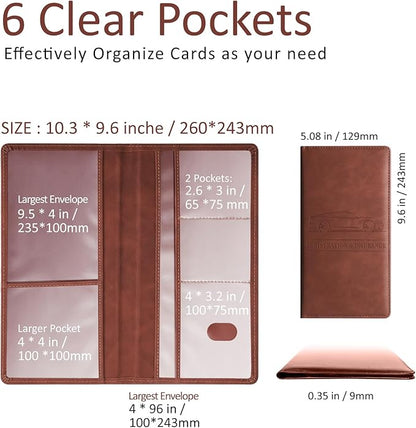 Car Accessories Registration and Insurance Holder,Leather Essential Card Magnetic Shut Vehicle Glove Box Organizer Case for Auto Driver License Document Truck Motorcycle Boat Men Women-Brown