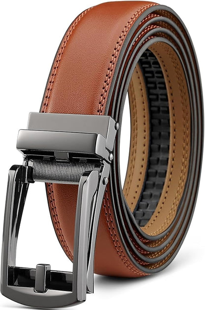Founders & C Mens Ratchet Belt Leather Click 1 1/4" with Slide Buckle, Casual Dress Belt Adjustable