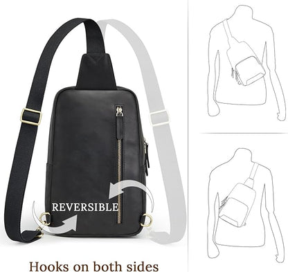 S-ZONE Sling Bag for Men Women RFID Blocking Genuine Leather Crossbody Shoulder Bag Backpack Hiking Daypack Travel | RFID Blocking, Genuine Leather, Hiking Daypack, Travel