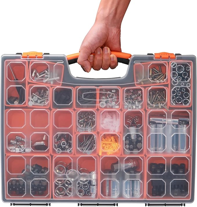 EMENTOL 2PCS Multi-Purpose Portable Organizer Box Set with 44-Removable Compartments, 2 Pieces Professional Boxes with Dimension 16.2"L*13"W*2.3"H