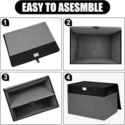 Bagnizer Large 42 Quarts Fabric Storage Bins with Lids [2-Pack] Linen Collapsible Foldable Storage Cubes, Closet Organizer Containers boxes with Handles for Home Office (16.7 x 12 x 12, Black & Gray)