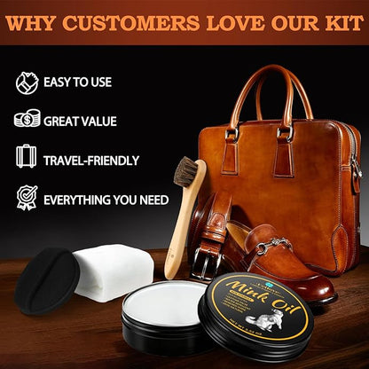 Feilove 4-in-1 Mink Oil Leather Conditioner and Cleaner 3.52 oz - Premium Waterproof Formula for Boots and Shoes