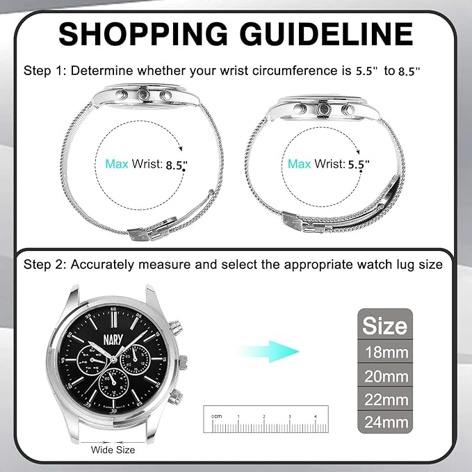 Stainless Steel Mesh Watch Band for Mens Women, Quick Release Mesh Watch Straps 18mm 20mm 22mm 24mm （22mm Black）