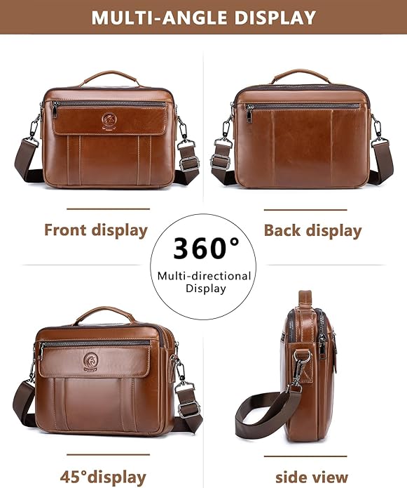Men's Leather Crossbody Bag - Casual Messenger Shoulder Bag for Commuting, Large Capacity Laptop Briefcase with Multi-Pockets for Office