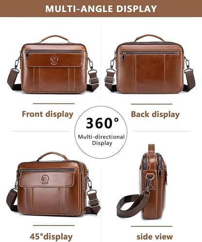Men's Leather Crossbody Bag - Casual Messenger Shoulder Bag for Commuting, Large Capacity Laptop Briefcase with Multi-Pockets for Office