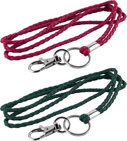 PLENTY Braided Leather Lanyard, 2PCS Handmade Strong Office Long Neck Strap with Clasp and Keychain for ID Badge and Keys
