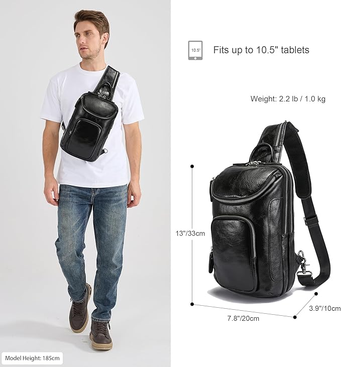 LANNSYNE Vintage Full Grain Leather Sling Bag Crossbody Chest Daypack | Vintage, Full Grain, Leather, Chest