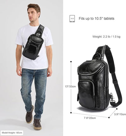 LANNSYNE Vintage Full Grain Leather Sling Bag Crossbody Chest Daypack | Vintage, Full Grain, Leather, Chest