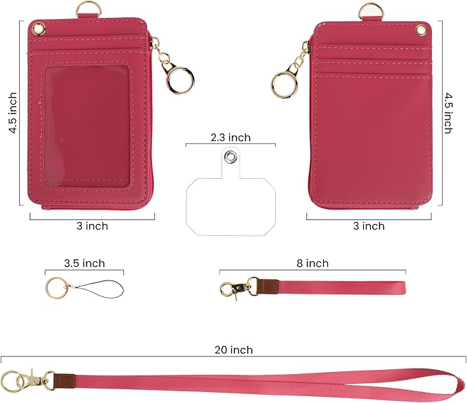 Mondo Designs 2-in-1 ID Badge Holder & Lanyard Wallet - Multi-Use Womens Small Wallet with Removable Wristlet & Neck Lanyard, Clear Window, 5 Card Slots, Phone Holder, Ring Keychain - Hot Pink