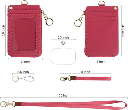 Mondo Designs 2-in-1 ID Badge Holder & Lanyard Wallet - Multi-Use Womens Small Wallet with Removable Wristlet & Neck Lanyard, Clear Window, 5 Card Slots, Phone Holder, Ring Keychain - Hot Pink