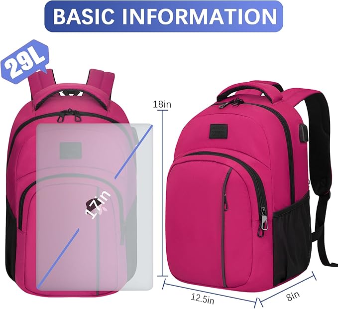 LARIPOP Carry On Backpack for Airplane, 15.6 Inch Laptop Backpack with USB Charging Port, Water Resistant Business Travel Backpack, Lightweight College School Bookbag Anti Theft for Men Women, Rose