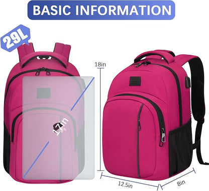 LARIPOP Carry On Backpack for Airplane, 15.6 Inch Laptop Backpack with USB Charging Port, Water Resistant Business Travel Backpack, Lightweight College School Bookbag Anti Theft for Men Women, Rose