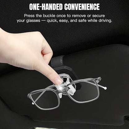 Sunglass Holder for Car Visor, Faux Leather Eyeglass Holder Clip for Car Sun Visor Organizer, Universal One Handed Operation Sun Glass Hanger, Car Interior Accessories for Women Man