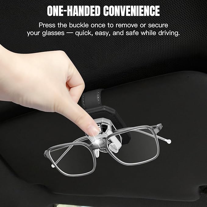 2PCS Sunglass Holder for Car Visor, Faux Leather Eyeglass Holder Clip for Car Sun Visor Organizer, Universal One Handed Operation Sun Glass Hanger, Car Interior Accessories for Women Man