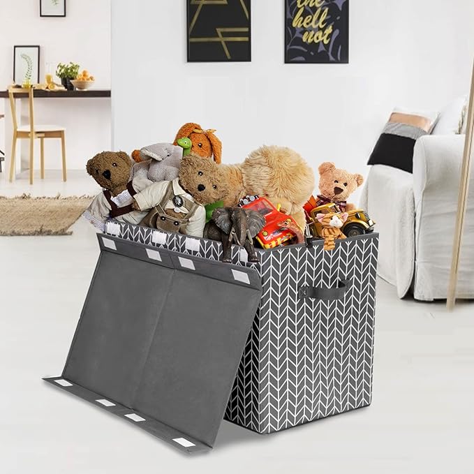 Mayniu Large Toy Box Chest Storage Bins with Lid, Toys Organizers Storage Boxes Basket with Sturdy Handles for Boys, Girls, Living Room,Nursery, Playroom, Bedroom (Grey)