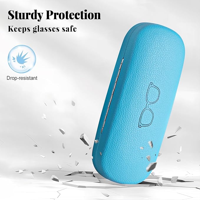 RayLove Glasses Case, 2 Pack Unisex Hard Shell Eyeglass Case PU Leather Hard Eyeglass Case with Eyewear Accessories