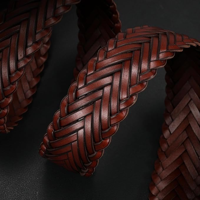 Braided Leather Belt for Men Adjustable Woven Golf Belt for Causal Shorts Pants Jeans 1.4'' Width