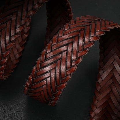 Braided Leather Belt for Men Adjustable Woven Golf Belt for Causal Shorts Pants Jeans 1.4'' Width