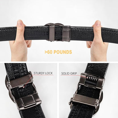 Aurolran Men&Womens Leather Dress Belt Business Automatic Buckle Belt Color-Black Silver Gold