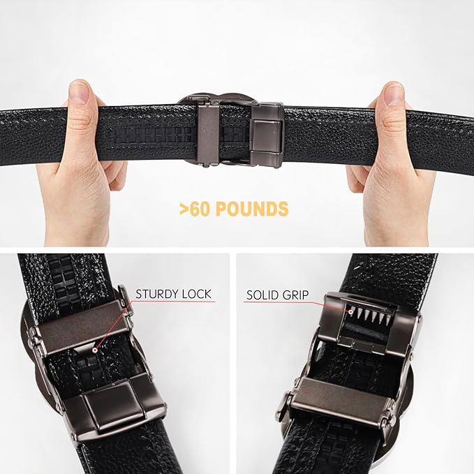 Aurolran Men&Womens Leather Dress Belt Business Automatic Buckle Belt Color-Black Silver Gold