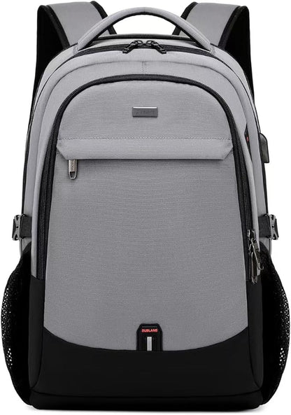 DUSLANG 17 Inch Travel Laptop Backpack Water Resistant College Backpack for Men/Women Laptop Bag with USB Charging Port, Light Grey and Black