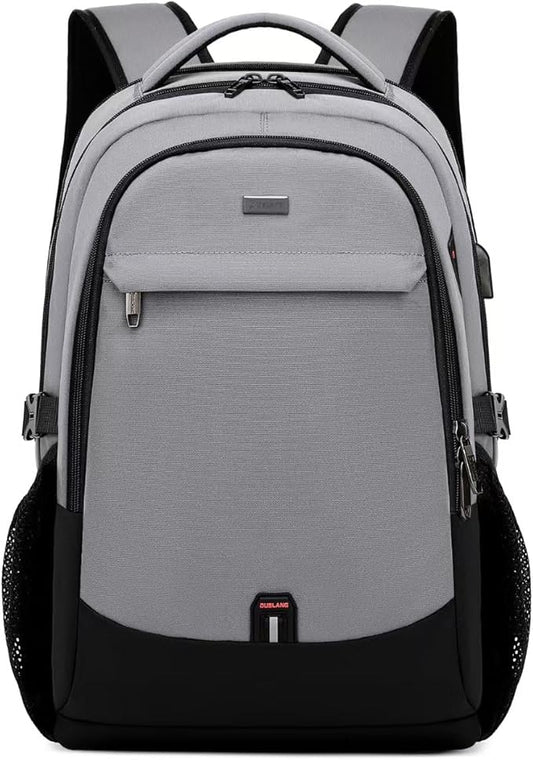 DUSLANG 17 Inch Travel Laptop Backpack Water Resistant College Backpack for Men/Women Laptop Bag with USB Charging Port, Light Grey and Black
